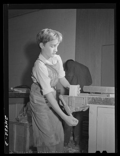 Boy in shop class who was shop foreman for the week. Homestead school.  Dailey, West Virginia