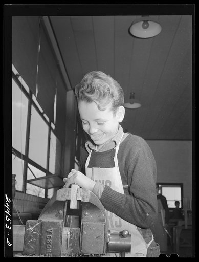 Boy in shop class. Homestead school, Dailey, West Virginia