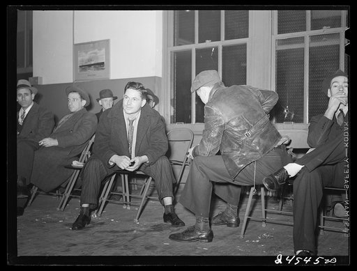 Seamen in hiring hall. National Maritime Union, New York City