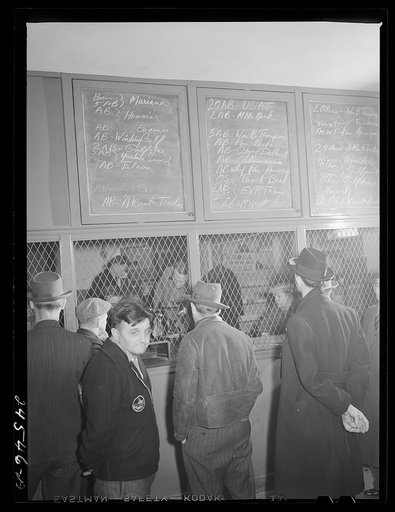 Seamen in hiring hall, National Maritime Union. New York City, New York