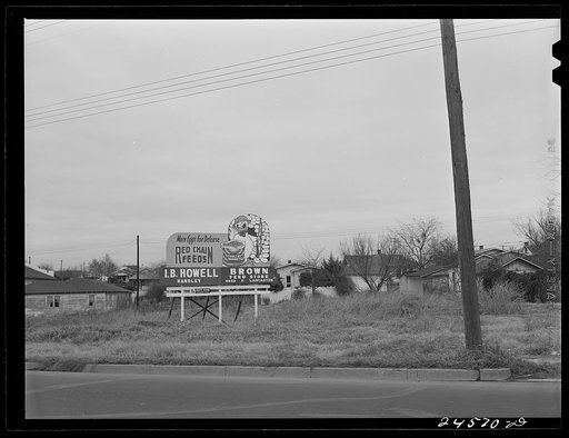 Roadside sign. Fort Worth-Dallas highway, Texas