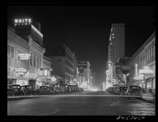 Night view, downtown section. Dallas, Texas