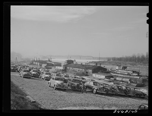 Memphis, Tennessee. Cars parked on Mississippi River levee
