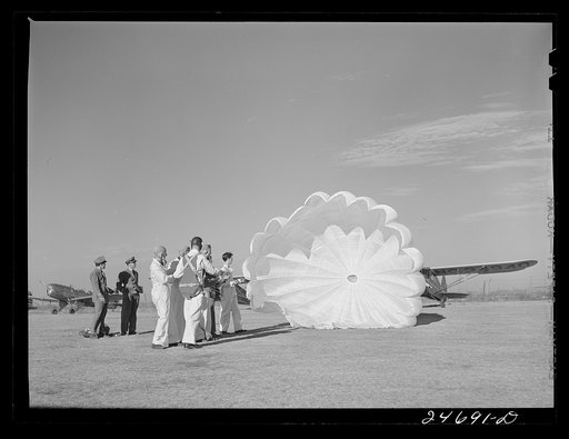 Fort Worth, Texas. Meacham Field. Students learning operation of parachute