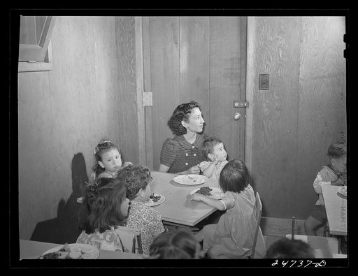 Robstown, Texas. FSA (Farm Security Administration) migratory workers' camp. Youngest group having lunch at nursery school