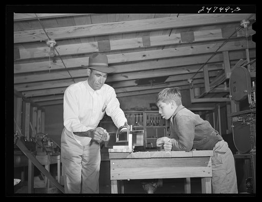 Woodworking at FSA (Farm Security Administration) camp. Robstown, Texas