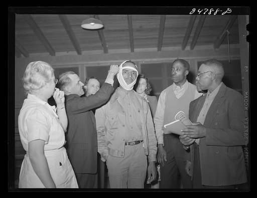First aid meeting at community center. FSA (Farm Security Administration) camp, Robstown, Texas