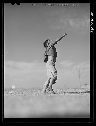 Flying model airplane. FSA (Farm Security Administration) camp, Robstown, Texas