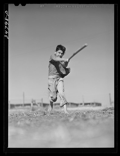 Saturday morning baseball game. FSA (Farm Security Administration) camp, Robstown, Texas