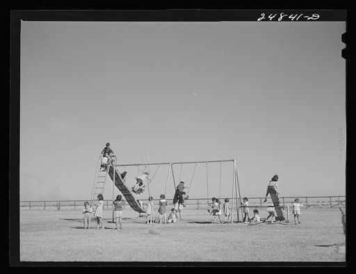Untitled photo, possibly related to: Nursery school playground. Robstown camp, Texas