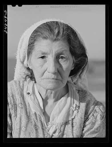 Migratory worker's wife. FSA (Farm Security Administration) camp, Robstown, Texas Robstown, Texas. Migratory farm worker's wife. (caption on second, handwritten card.)