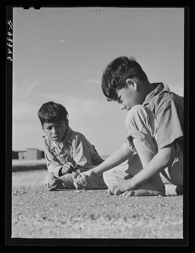 Marble game. FSA (Farm Security Administration) camp, Robstown, Texas