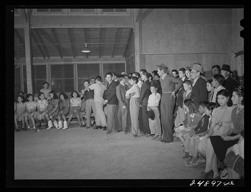 Stag line at Saturday night dance. Robstown FSA (Farm Security Administration) camp, Texas