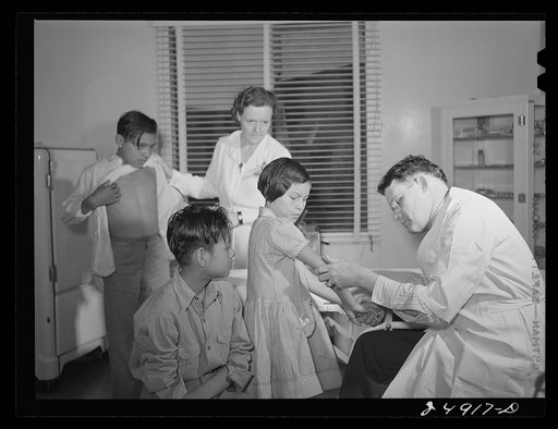 Robstown, Texas. FSA (Farm Security Administration) migratory workers camp. Family in clinic for treatment