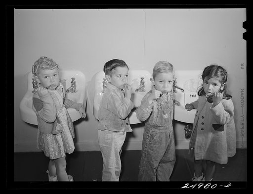 Harlingen, Texas. FSA (Farm Security Administration) camp. Morning routine, nursery school