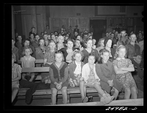 Untitled photo, possibly related to: Weslaco, Texas. Camp meeting. FSA (Farm Security Administration) farm workers' camp