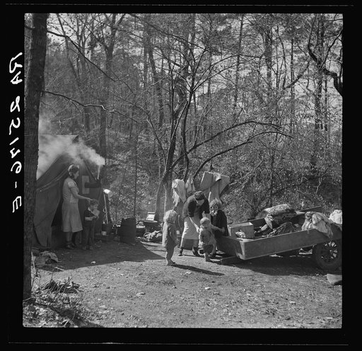 Scene of migrant camp on outskirts of Birmingham, Alabama