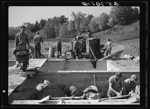 Construction work on a modern sawmill by the Otsego forest productis cooperative. Otsego County, New York
