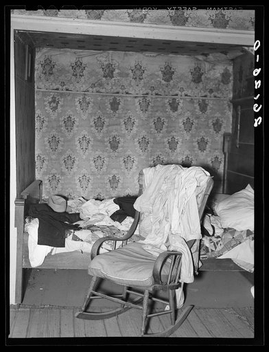 Dalton, Allegany County, New York. Bed and rocker in John Dudeck's home