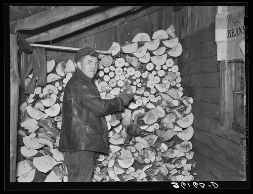 George Deacon in his woodshed. Oswego County, New York