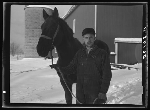 William Wallace with horse supplied by FSA (Farm Security Administration). Near Pulaski, New York. Oswego County, New York