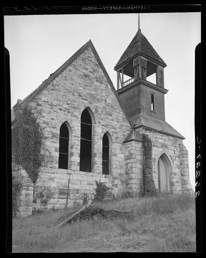 Church once supported by a prosperous congregation now abandoned, because the population moved out as a result of depletion of lumber and soil. Chaneysville, Pennsylvania