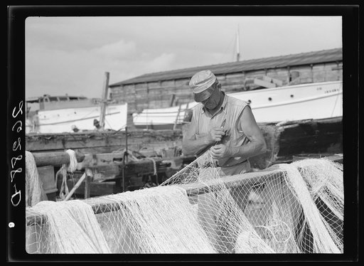 Fisherman mending his net. Key West, Florida