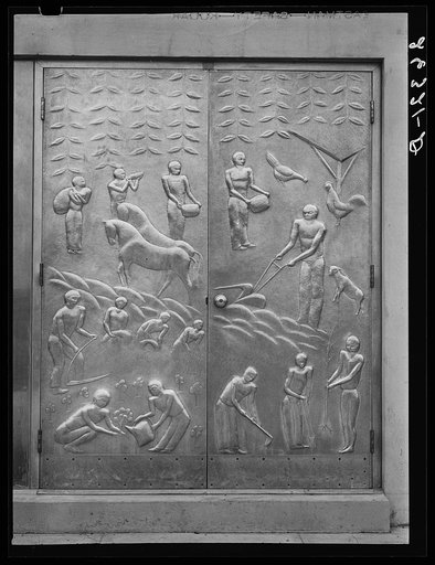 Doors at the Hightstown community building, New Jersey