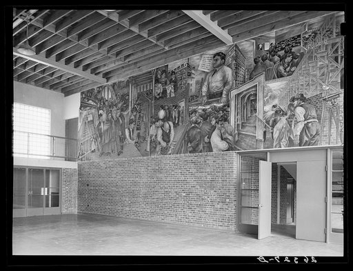 Mural painted by Ben Shahn at the community building. Hightstown, New Jersey
