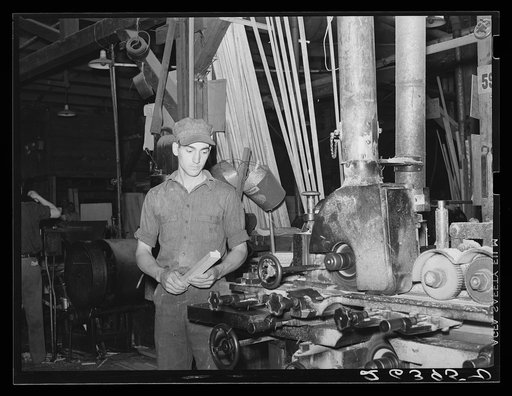 One of the part-time farmers who works in the lumber mill. Loogootee, Wabash Farms, Indiana