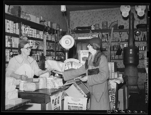 Buying groceries in store at Blankenship, Indiana