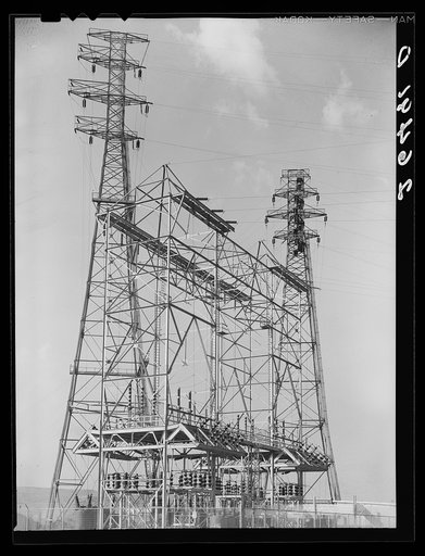 One of the substations supplying the enormous quantities of electric power needed in steel production. Clairton, Pennsylvania