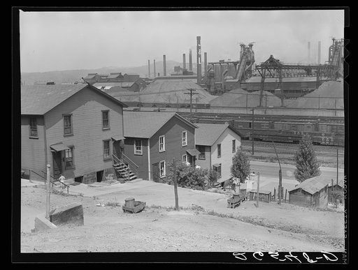 Workers' homes with steel plant in background. Aliquippa, Pennsylvania