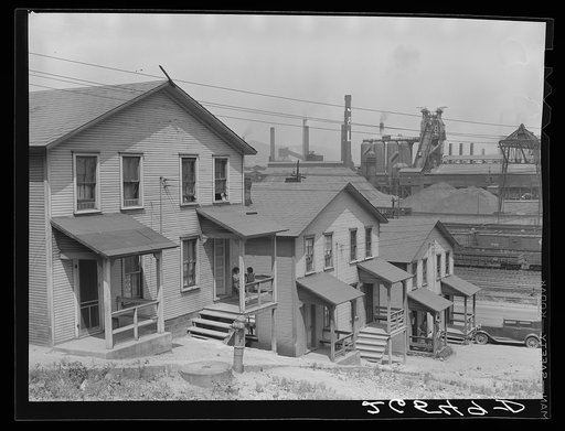 Workers' homes with steel plant in background. Aliquippa, Pennsylvania