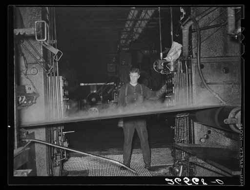 Steel worker at rolling mill. Pittsburgh, Pennsylvania