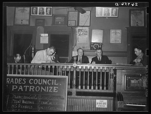 Officers of local of UMWA (United Mine Workers of America) at meeting. Herrin, Illinois
