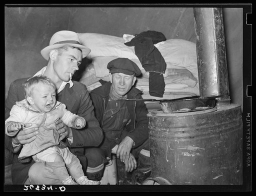 Evicted sharecropper in tent along Highway Number 60. New Madrid County, Missouri