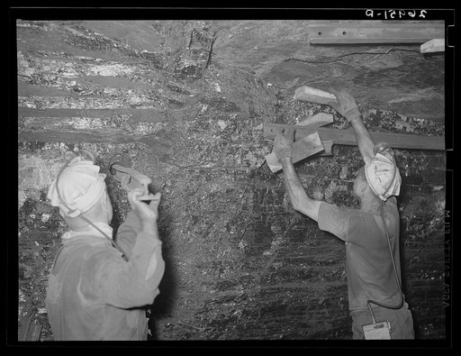 Iron rails used to support the roof of the mine. Old Ben number eight. West Frankfort, Illinois