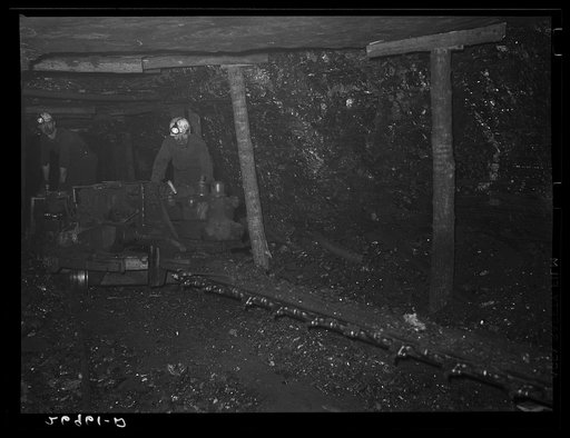 Mechanical cutting machine that increases coal production. Old Ben number eight mine. West Frankfort, Illinois (see 26980-D)