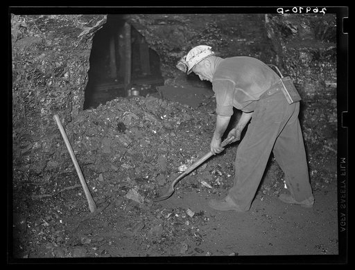 Hand loader. Before the introduction of machinery this method was used. Old Ben number eight mine. West Frankfort, Illinois. See 26980-D