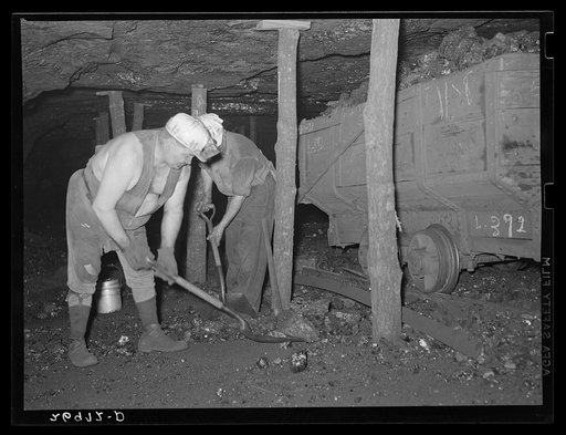 Hand loading into a pit car. Old Ben number eight. West Frankfort, Illinois. See 26980-D