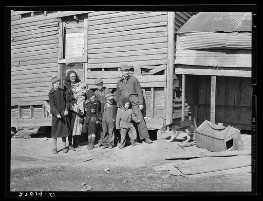 Untitled photo, possibly related to: Rehabilitation Administration client's wife and children. Gallatin County, Illinois. General caption: these photographs show the conditions under which a rehabilitation client of Gallatin County, Illinois lives, and how he has made use of the loan extended to him