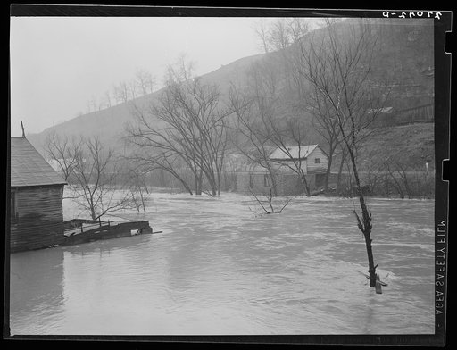 Flood stage on West Fork River near West Union, West Virginia
