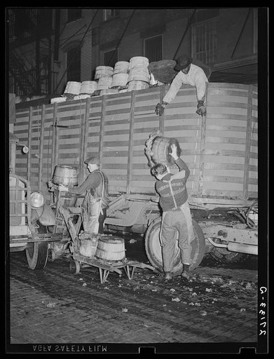 Fruit auction. Produce market, Pier 29, New York City