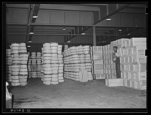 Crates of cabbages of produce market. Pier 29, New York City