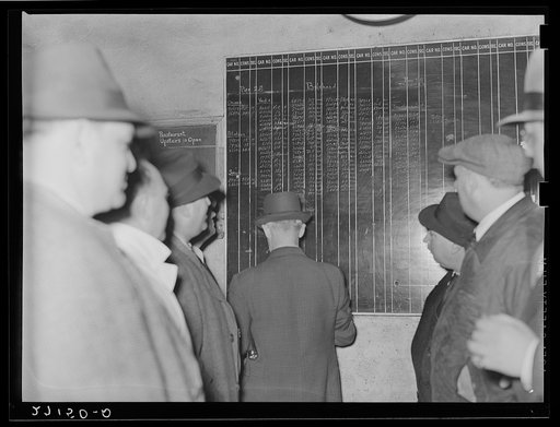 Buyers at produce market. Pier 29, New York City