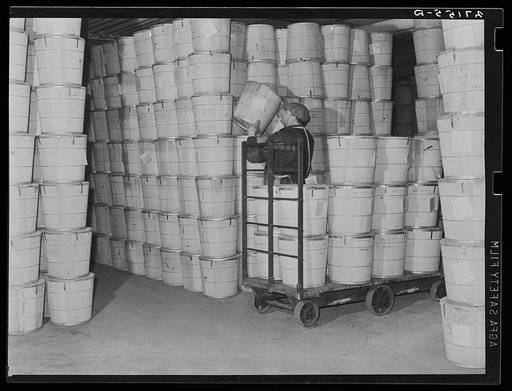 Cold storage warehouse. Jersey City, New Jersey. Butter stored in "freezer room"