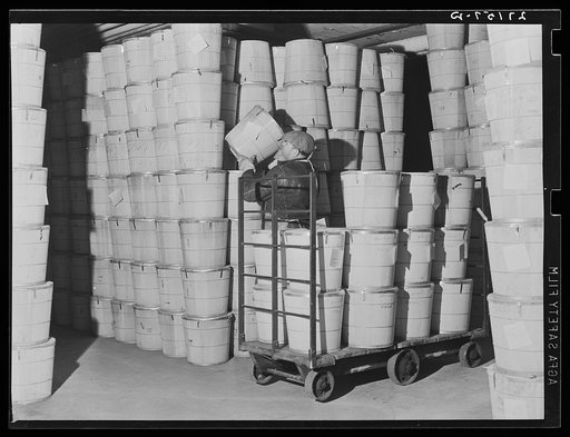 Cold storage warehouse. Jersey City, New Jersey. Butter stored in "freezer room"