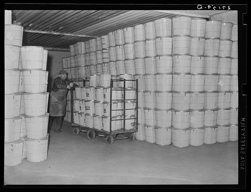 Cold storage warehouse. Jersey City, New Jersey. Butter stored in "freezer room"