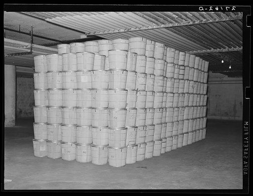 Untitled photo, possibly related to: Cold storage warehouse. Jersey City, New Jersey. Butter stored in "freezer room"